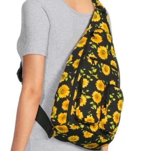 No Boundaries Cotton Canvas Sling Backpack Sunflowers Print - Picture 1 of 12